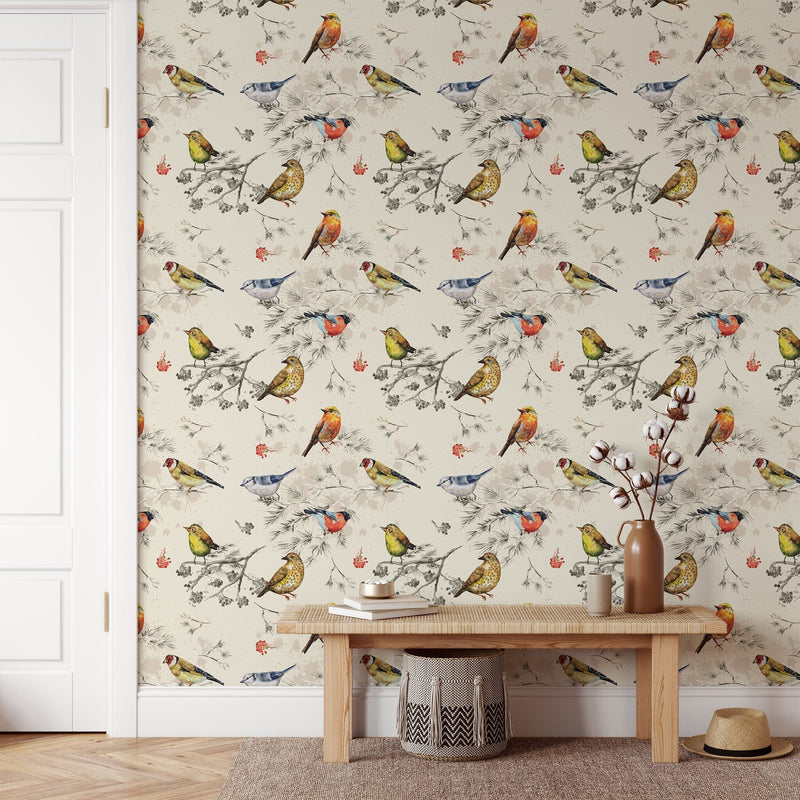 Wall hanging birds wallpaper