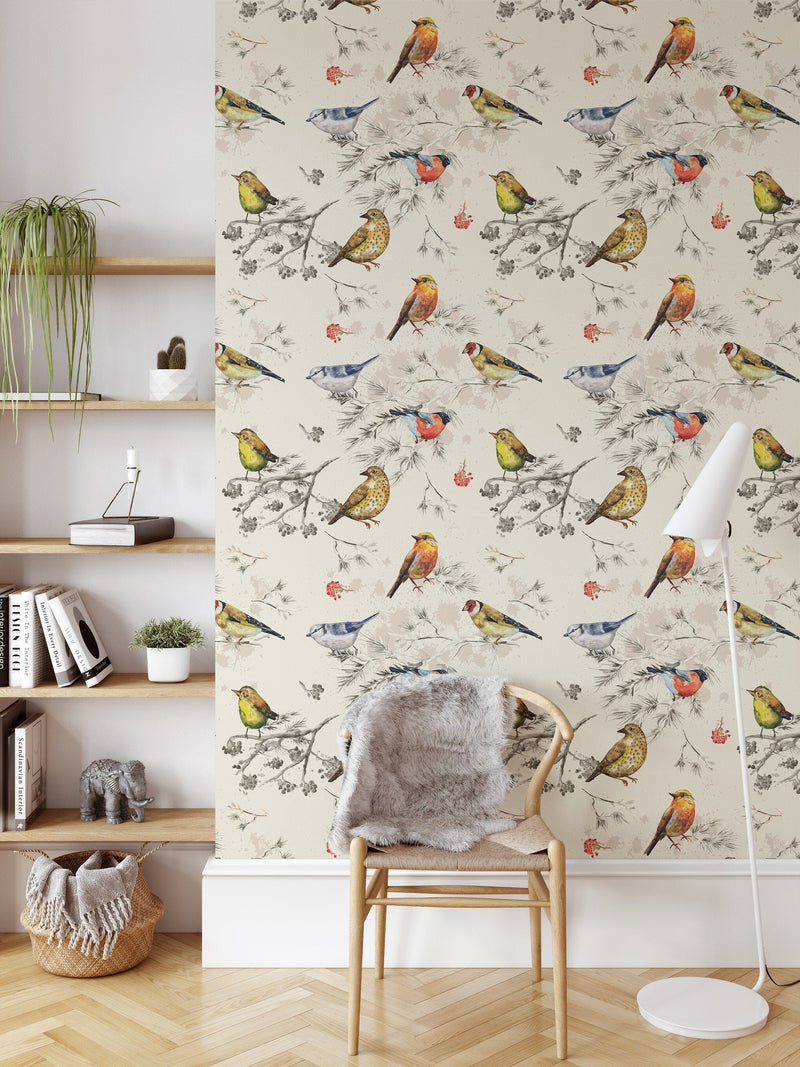 Wall hanging birds wallpaper