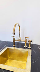 Unlacquered Brass Kitchen Faucets -  Dual Handle Center Ball Bridge Sink Faucet