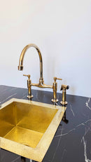 Unlacquered Brass Kitchen Faucets -  Dual Handle Center Ball Bridge Sink Faucet