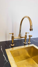 Unlacquered Brass Kitchen Faucets -  Dual Handle Center Ball Bridge Sink Faucet