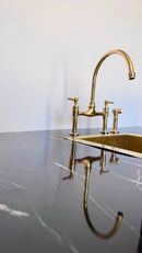 Unlacquered Brass Kitchen Faucets -  Dual Handle Center Ball Bridge Sink Faucet