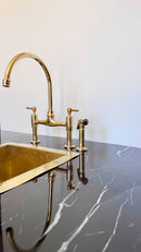 Unlacquered Brass Kitchen Faucets -  Dual Handle Center Ball Bridge Sink Faucet