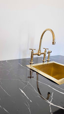 Unlacquered Brass Kitchen Faucet -  Dual Handle Center Ball Bridge Sink Faucet