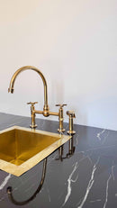 Unlacquered Brass Kitchen Faucet -  Dual Handle Center Ball Bridge Sink Faucet