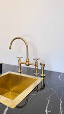 Unlacquered Brass Kitchen Faucet -  Dual Handle Center Ball Bridge Sink Faucet