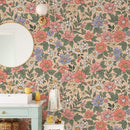 Vintage Coral Pink Retro Flowers Wallpaper