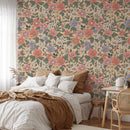 Vintage Coral Pink Retro Flowers Wallpaper