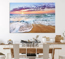 Vivid Sunset Ocean Waves Wall Art Print, Coastal Beach