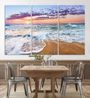 Vivid Sunset Ocean Waves Wall Art Print, Coastal Beach