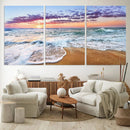 Vivid Sunset Ocean Waves Wall Art Print, Coastal Beach