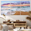 Vivid Sunset Ocean Waves Wall Art Print, Coastal Beach