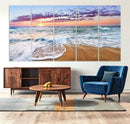 Vivid Sunset Ocean Waves Wall Art Print, Coastal Beach