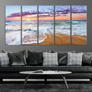 Vivid Sunset Ocean Waves Wall Art Print, Coastal Beach