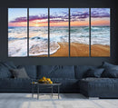 Vivid Sunset Ocean Waves Wall Art Print, Coastal Beach