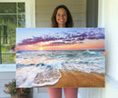 Vivid Sunset Ocean Waves Wall Art Print, Coastal Beach