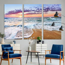 Vivid Sunset Ocean Waves Wall Art Print, Coastal Beach