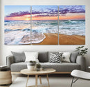 Vivid Sunset Ocean Waves Wall Art Print, Coastal Beach