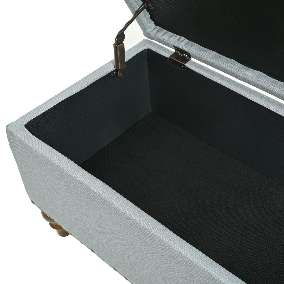 36" Ottoman Storage Bench with Recessed Support Hinge Top for Easy Opening,  Rivet Trim Around, Linen, photo 7 of 15