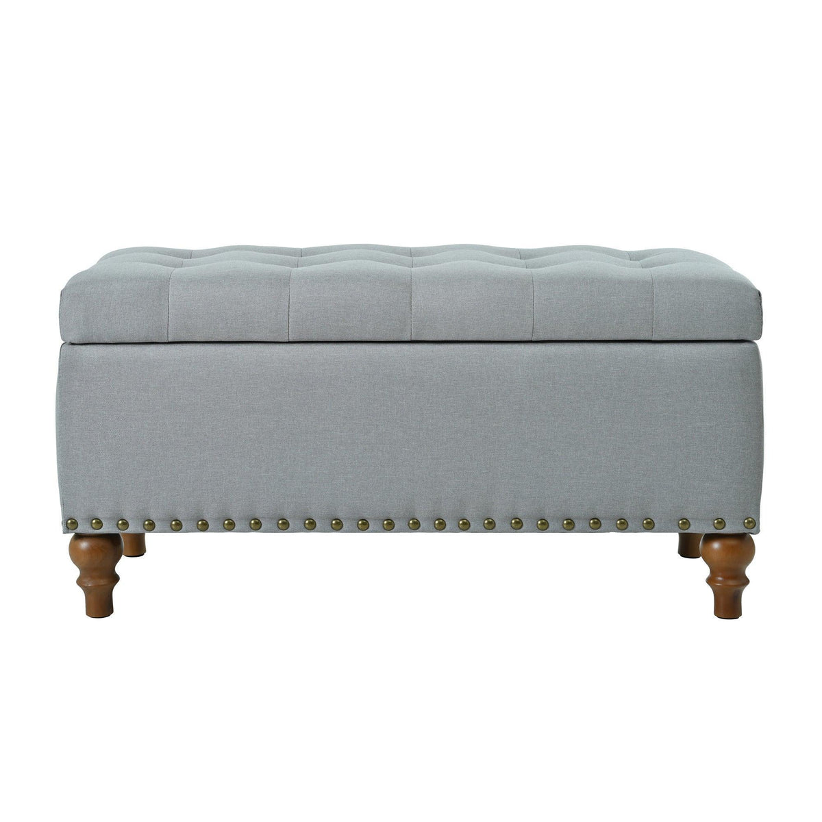 36" Ottoman Storage Bench with Recessed Support Hinge Top for Easy Opening,  Rivet Trim Around, Linen, photo 6 of 15
