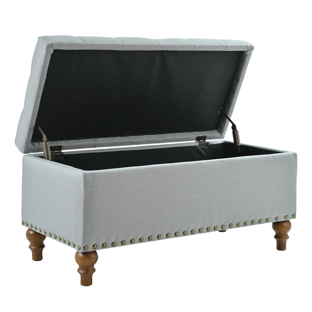 36" Ottoman Storage Bench with Recessed Support Hinge Top for Easy Opening,  Rivet Trim Around, Linen, photo 5 of 15