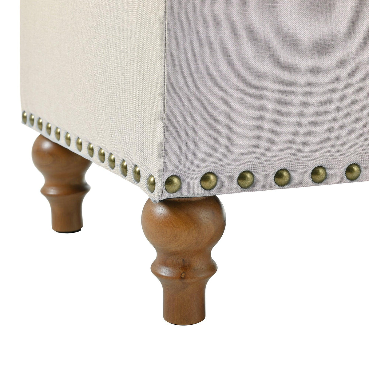 36" Ottoman Storage Bench with Recessed Support Hinge Top for Easy Opening,  Rivet Trim Around, Linen, photo 10 of 15