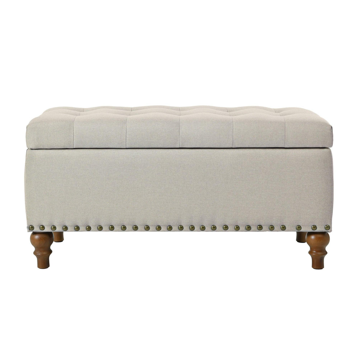 36" Ottoman Storage Bench with Recessed Support Hinge Top for Easy Opening,  Rivet Trim Around, Linen, photo 14 of 15