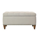 36" Ottoman Storage Bench with Recessed Support Hinge Top for Easy Opening,  Rivet Trim Around, Linen