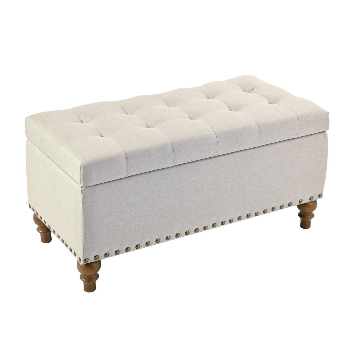 36" Ottoman Storage Bench with Recessed Support Hinge Top for Easy Opening,  Rivet Trim Around, Linen, photo 15 of 15