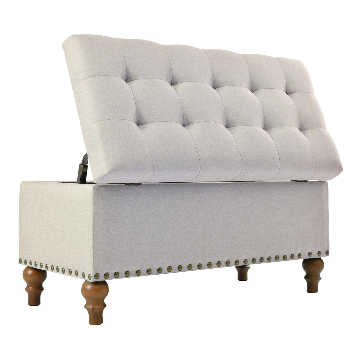 36" Ottoman Storage Bench with Recessed Support Hinge Top for Easy Opening,  Rivet Trim Around, Linen, photo 13 of 15
