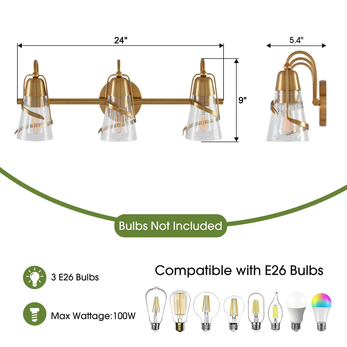 24 Inch Payne 3-Light Mirror Vanity Light, photo 8 of 10