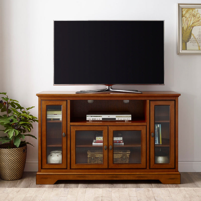 Highboy Transitional Glass Wood TV Stand