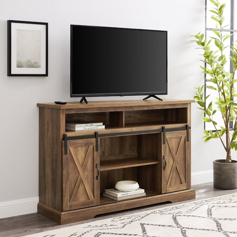 Farmhouse 52" Sliding Barn Door Highboy Modern TV Stand