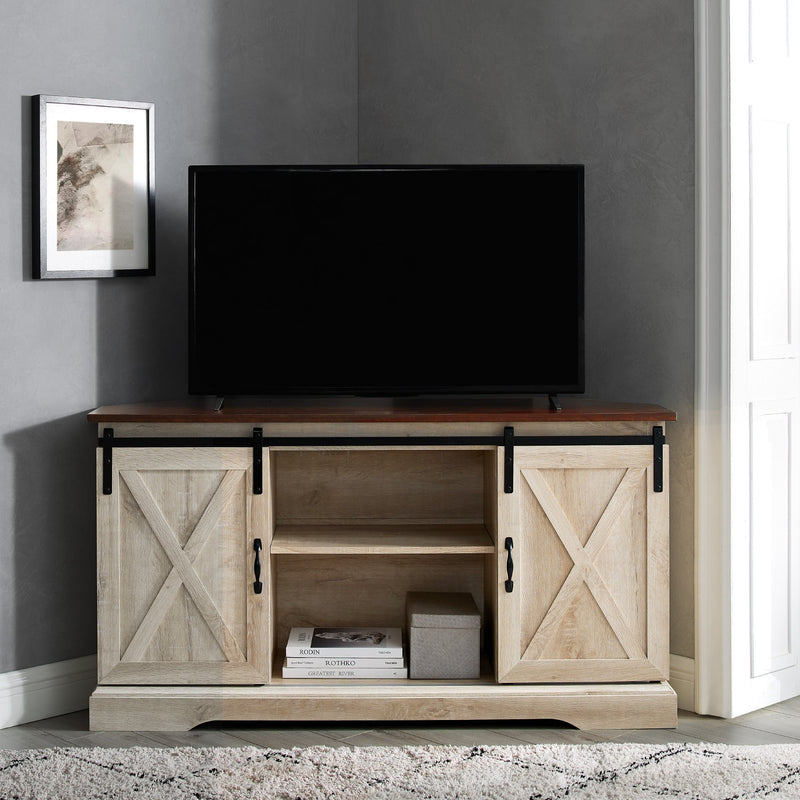 52" Sliding Barn Door Corner TV Stand