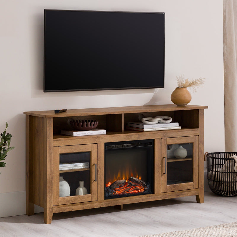 Wasatch 58" Transitional Fireplace Glass Wood TV Stand