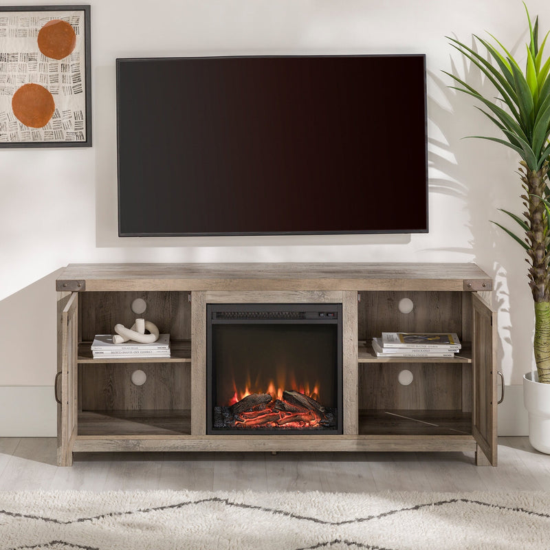 Barn Door Fireplace TV Stand