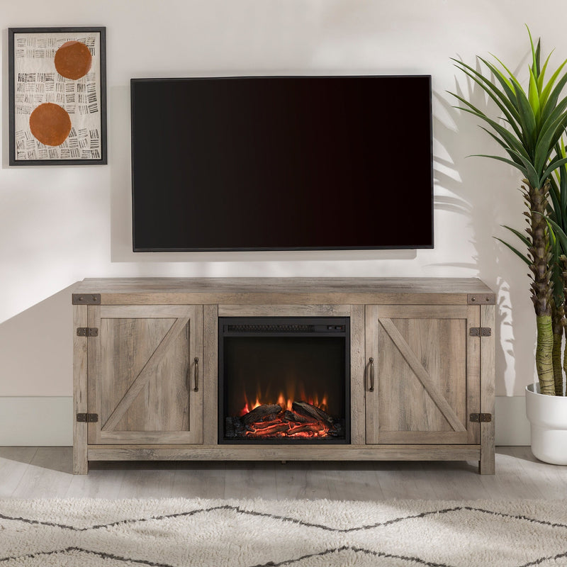 Barn Door Fireplace TV Stand