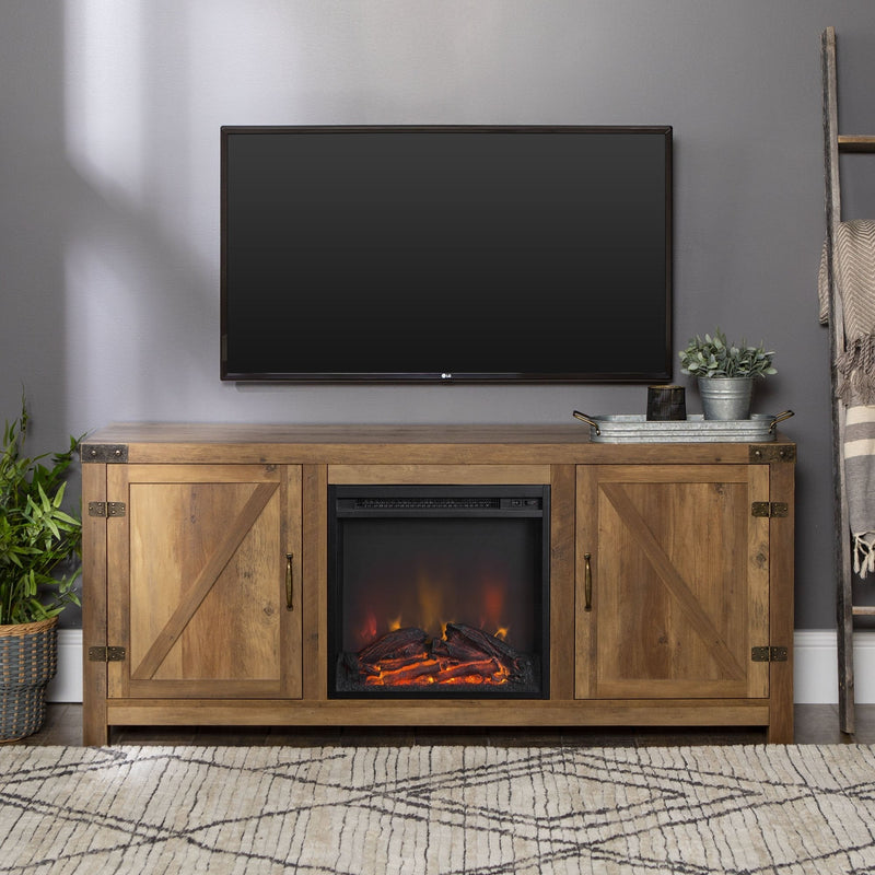 Barn Door Fireplace TV Stand