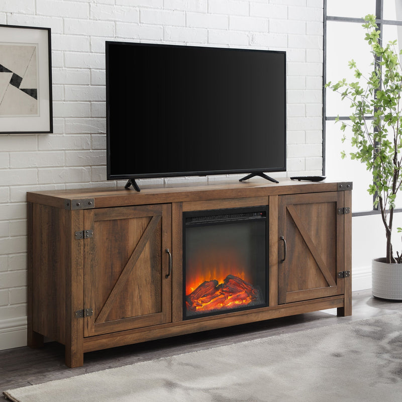 Barn Door Fireplace TV Stand