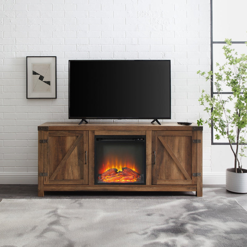 Barn Door Fireplace TV Stand