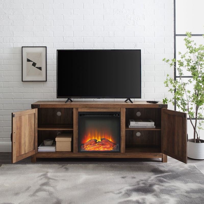 Barn Door Fireplace TV Stand