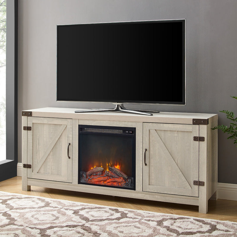 Barn Door Fireplace TV Stand