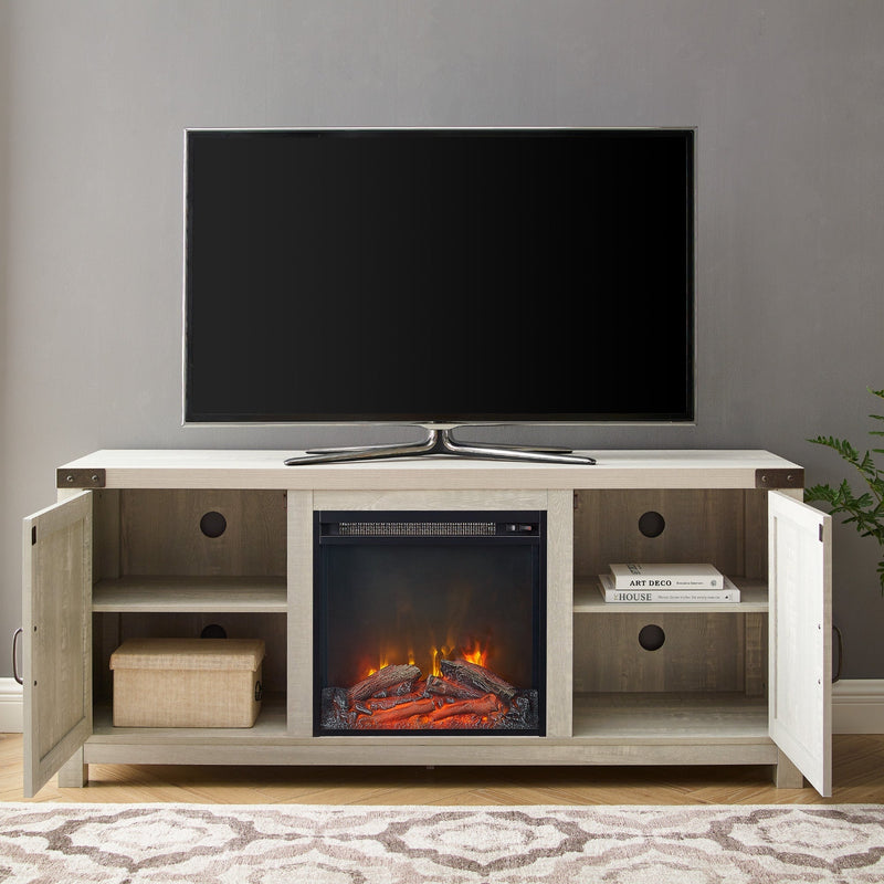 Barn Door Fireplace TV Stand