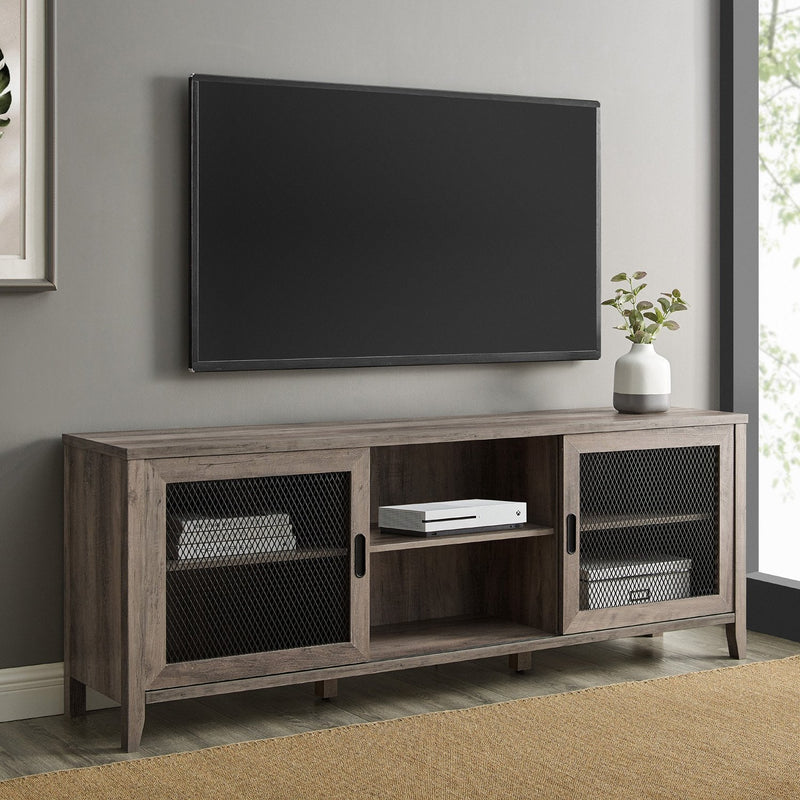 Arthur Industrial TV Stand with Sliding Mesh Door