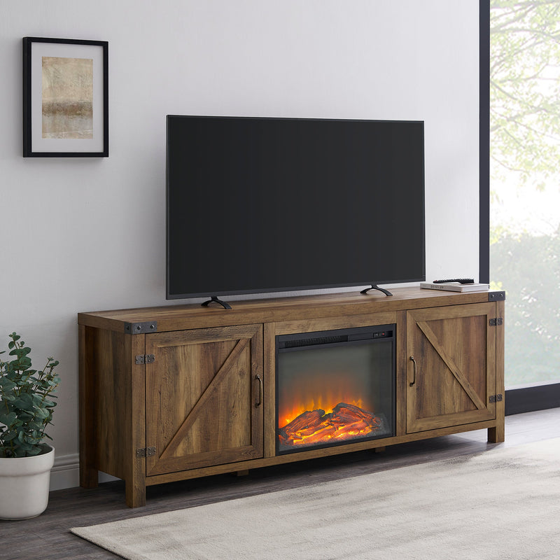 Barn Door Fireplace TV Stand