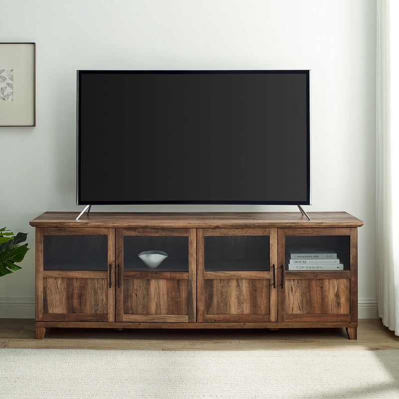 Goodwin 70" TV Stand with Glass and Wood 4 Panel Doors