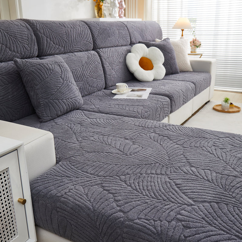 Cozy Plush Coral Fleece Sofa Cushion Slipcovers, Stretch Leaves Cushion Covers, Furniture Slipcovers