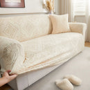 3D Damask Jacquard Stretch Sofa Cover Thick Polar Fleece Couch Slipcover with Straps by Slipcover KAS™