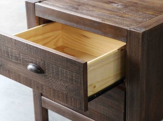 Farmhouse Style Solid Pine Wood 2-Drawer Nightstand Bedside Table in Walnut, photo 3 of 5