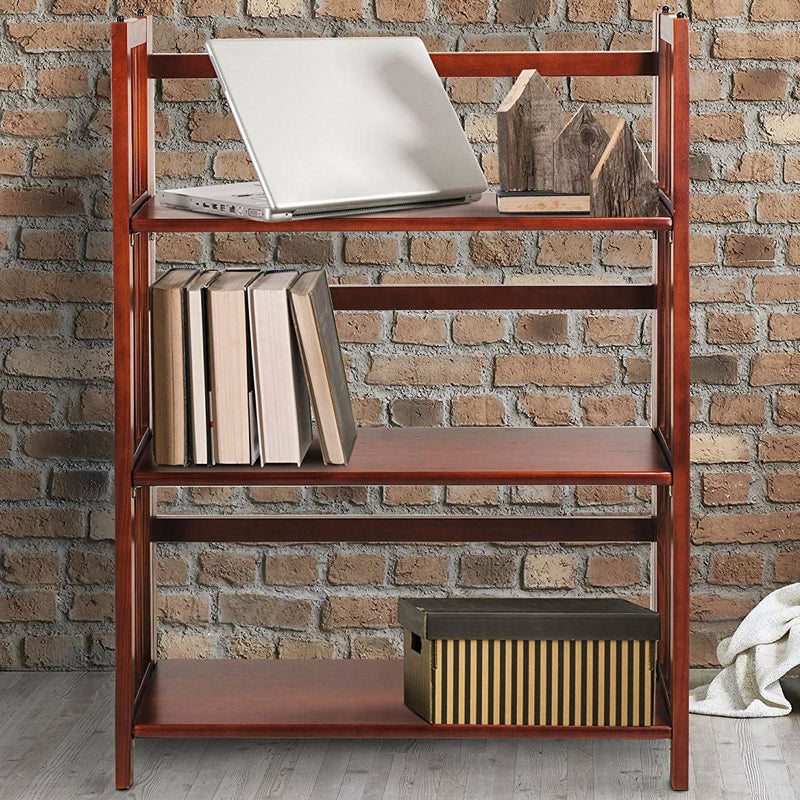 3-Shelf Folding Storage Shelves Bookcase in Walnut Wood Finish, photo 2 of 4